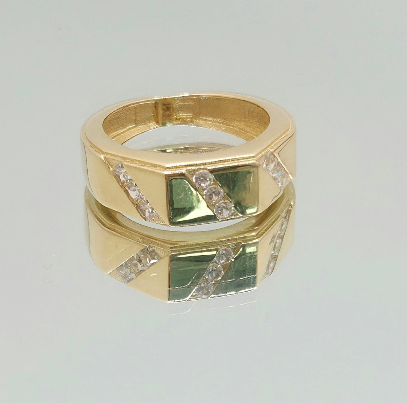 14K CZ TRIPLE DIAGONAL SATIND WEDDING BAND MEN'S RING – 7 – JY Jewelry Wholesale