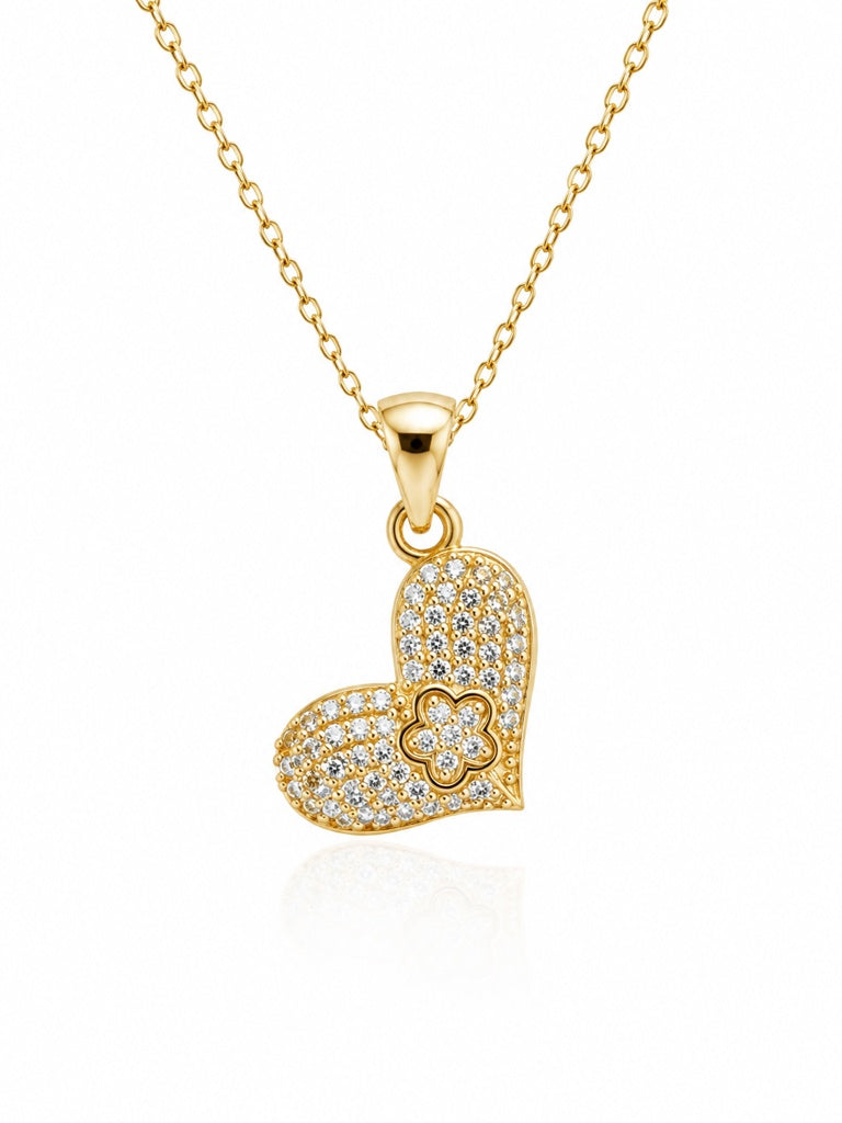 10K CZ SMALL FLOWER INSIDE DETAIL HEART PENDANT – SMALL – JY Jewelry Wholesale
