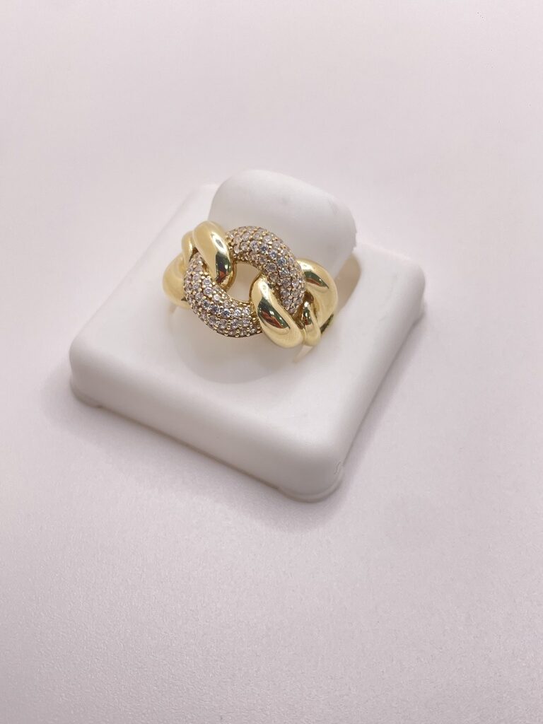 10K MODERN CHAIN ??STYLE RING WITH ZIRCONIA IN THE CENTER – 6.5 – JY Jewelry Wholesale