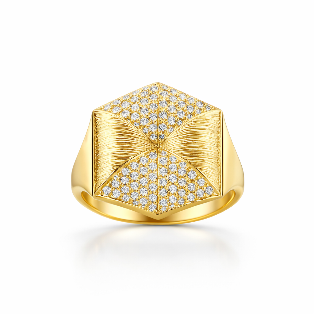 14K VINTAGE CZ AND STRAIGHT CUT DESIGN SQUARE RING – 8 – JY Jewelry Wholesale