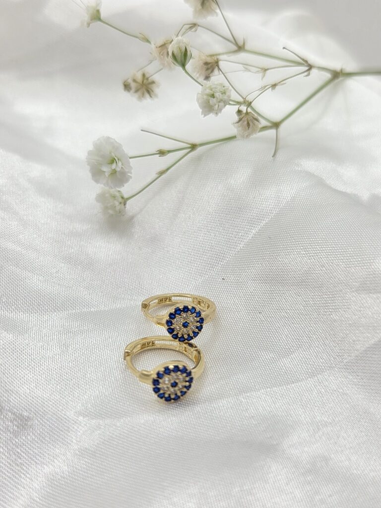 14K BLUE TURKEY EYES HOOPS EARRINGS – JY Jewelry Wholesale