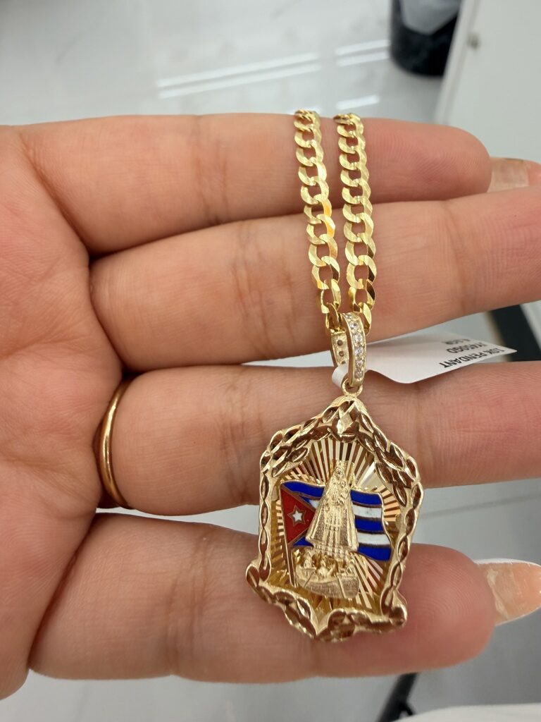10K CHAIN SOLID CURB FLAT 4mm, 18-Inch, with Medium Virgen de la Caridad Pendant – JY Jewelry Wholesale