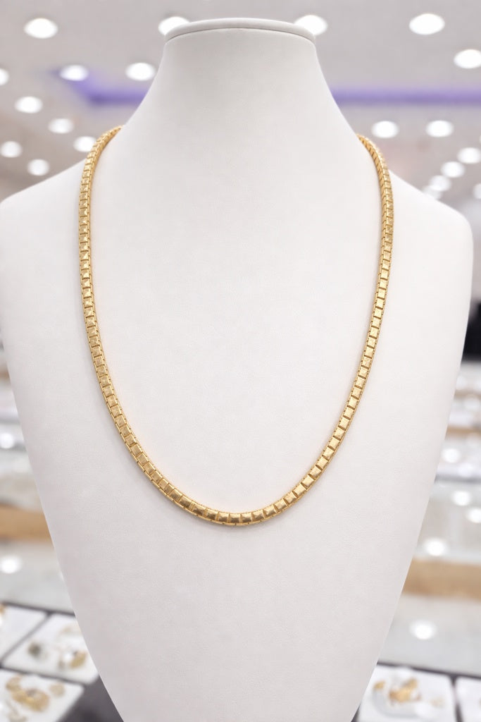 10K CERTIFIED MONACO BOX CHAIN – 20INC 4MM – JY Jewelry Wholesale