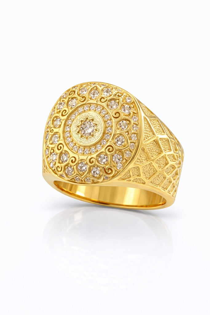 14K SQUARE ROSETTA MANDALA DESIGN MAN'S RING – 12 – JY Jewelry Wholesale