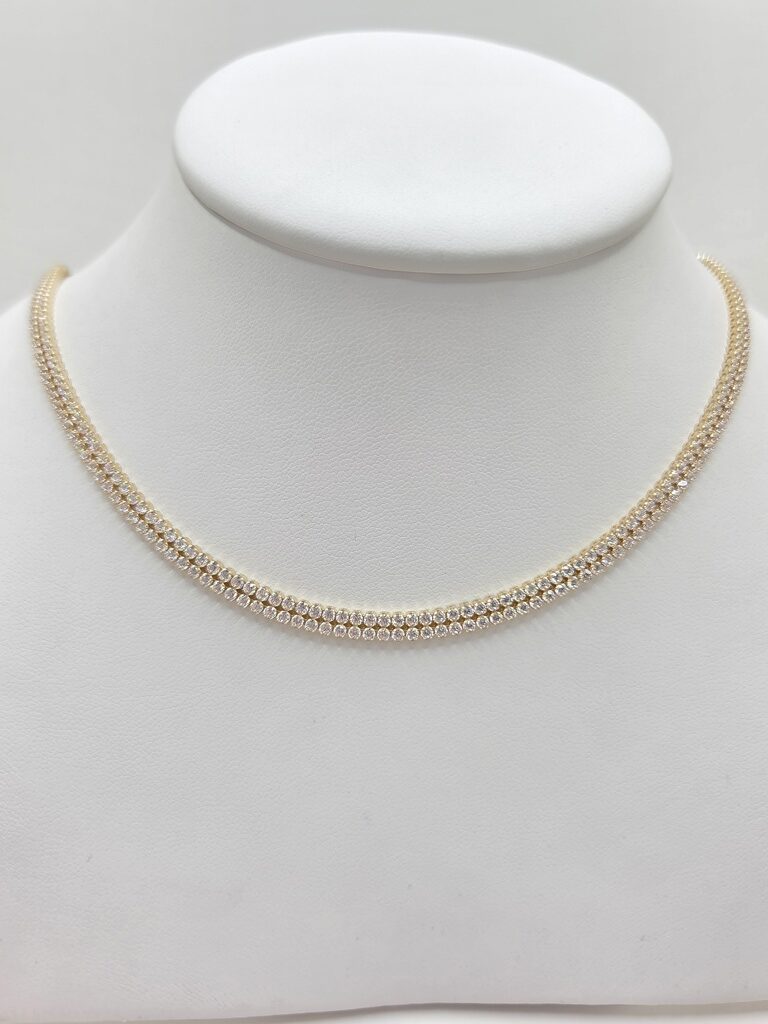 14K ELEGANT DOUBLE ROW TENNIS NECKLACE – 18" 4MM – JY Jewelry Wholesale