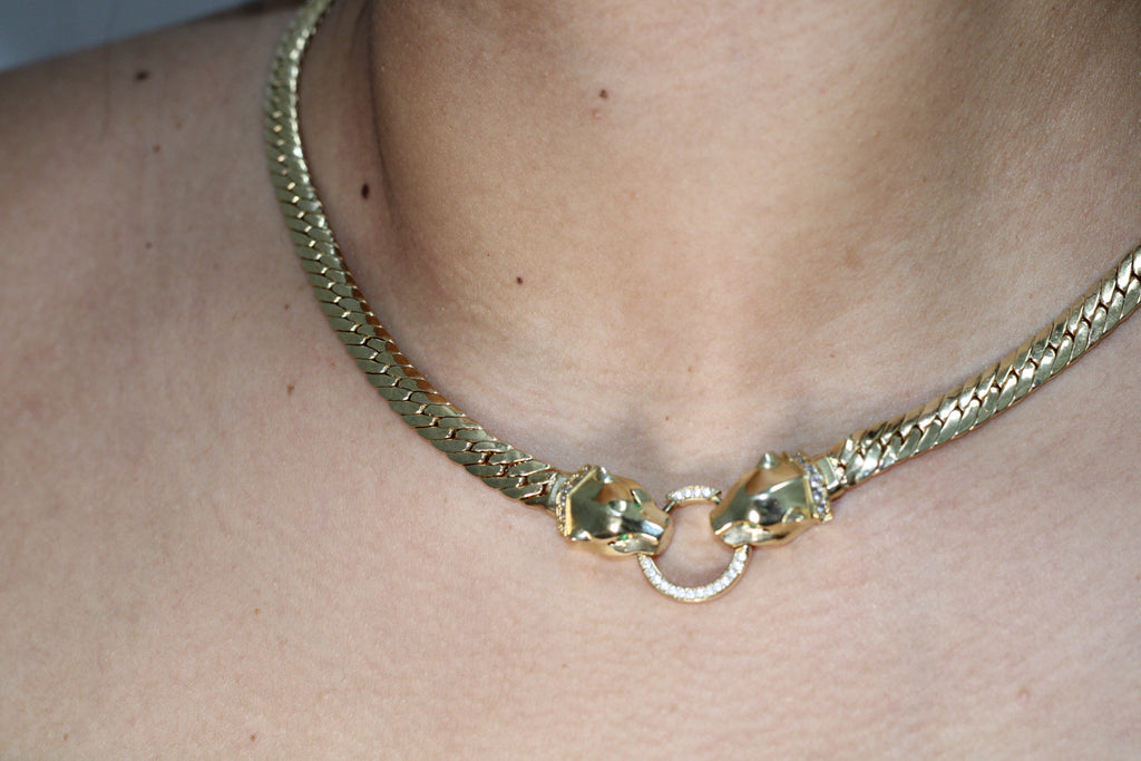 10K TWO TIGER CUBAN STYLE NECKLACE – 18" – JY Jewelry Wholesale