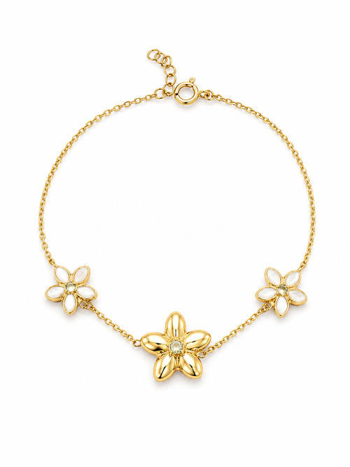 10K 3 PUFFY FLOWER BRACELET – 7.5" – JY Jewelry Wholesale