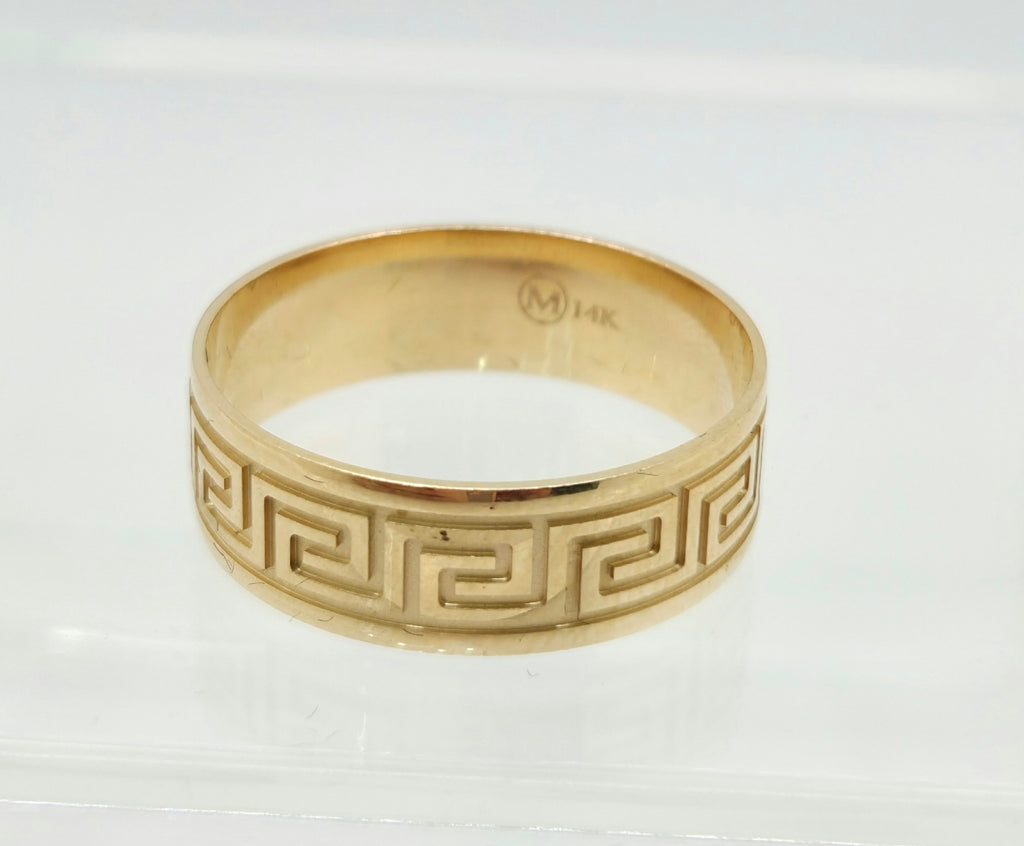 14K GREEK DESIGN ENGAGEMENT MAN'S RING – 14 6MM – JY Jewelry Wholesale