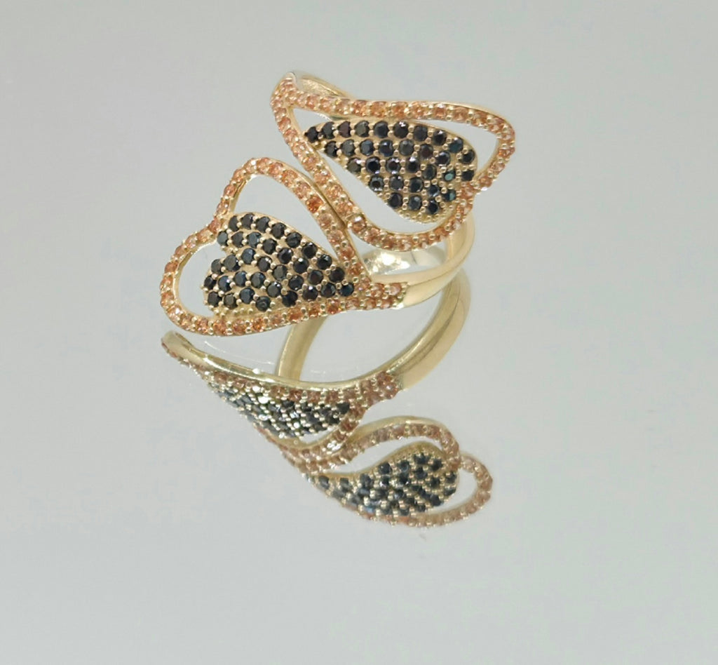 14K BROWN AND BLACK CZ ASYMETRIC RING – 7 & 8 – JY Jewelry Wholesale