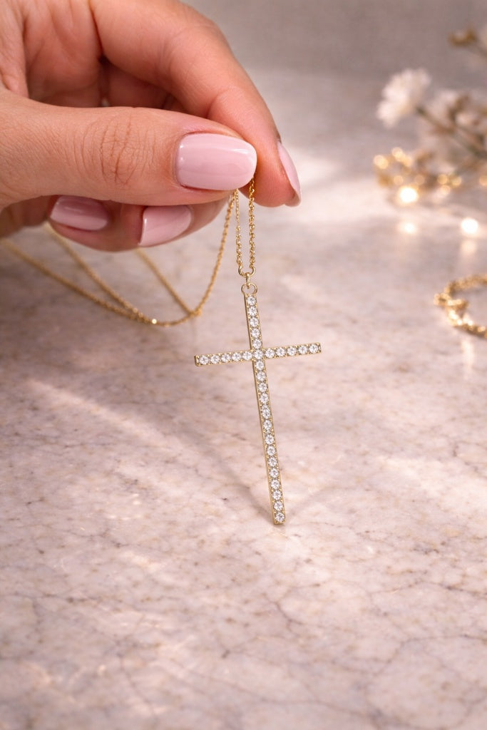10K CZ CROSS CHAIN – 16" – JY Jewelry Wholesale