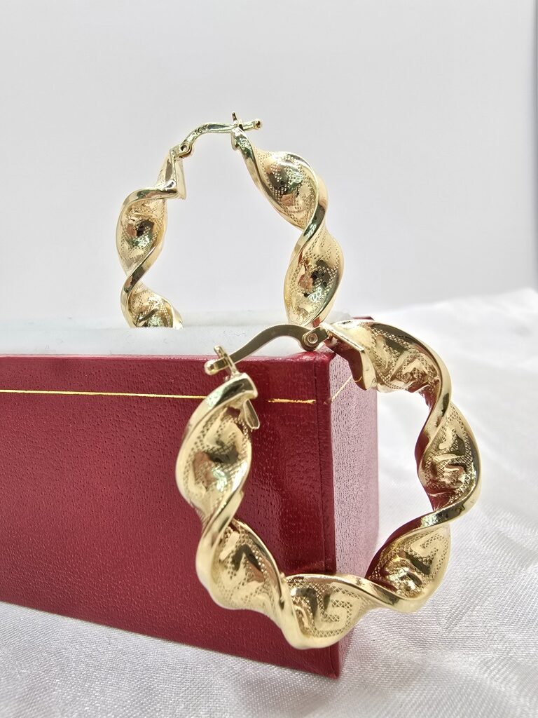14K GREEK DESING CROOKED HOOPS EARRINGS – 4 – JY Jewelry Wholesale