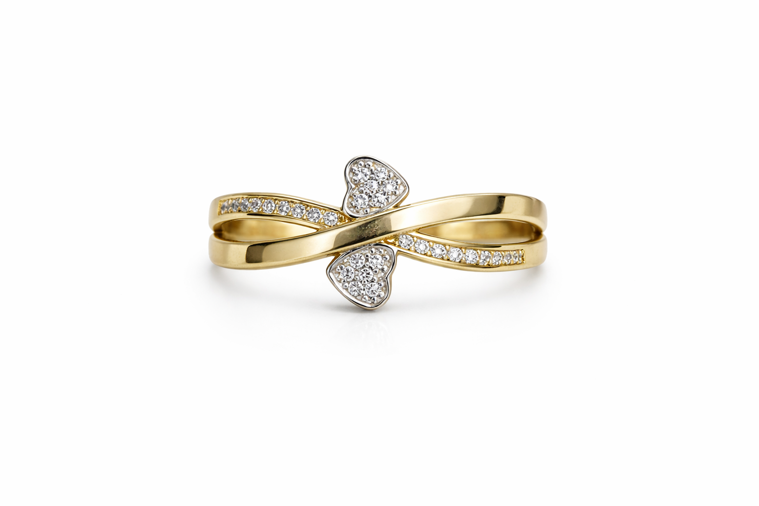 10K TWO TONE SMALL HEART INTERTWINED RING CZ – 7-8 – JY Jewelry Wholesale