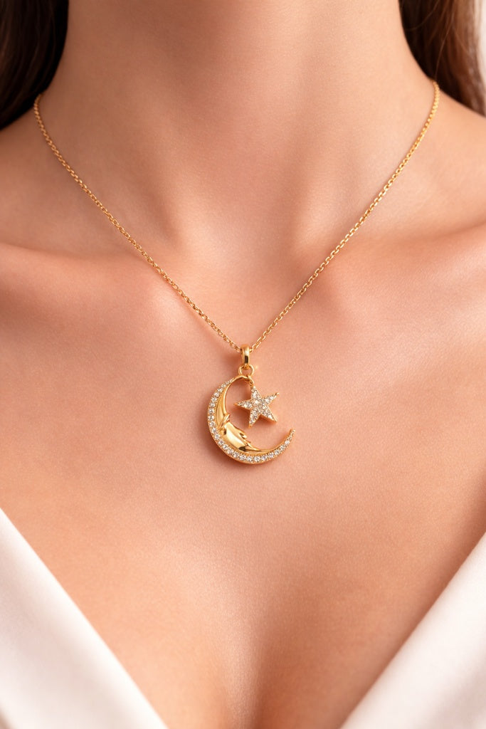 10K SMALL MOON AND STAR DIAMOND PENDANT – JY Jewelry Wholesale