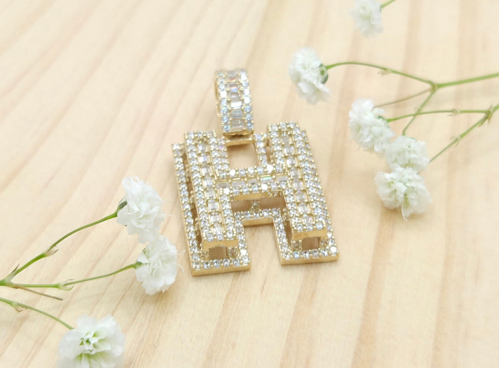10K MEDIUM CZ "H" LETTER PENDANT – JY Jewelry Wholesale