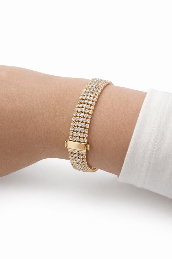 14K THREE TONE TENNIS BRACELET – 7" 8MM – JY Jewelry Wholesale