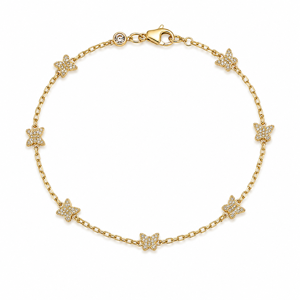 10K BUTTERFLYS ROLO BRACELET – 7" – JY Jewelry Wholesale