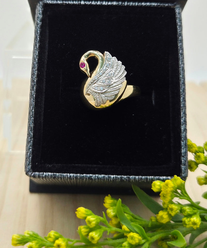 14K TWO TONE SWAN WOMAN'S RING – 7 – JY Jewelry Wholesale