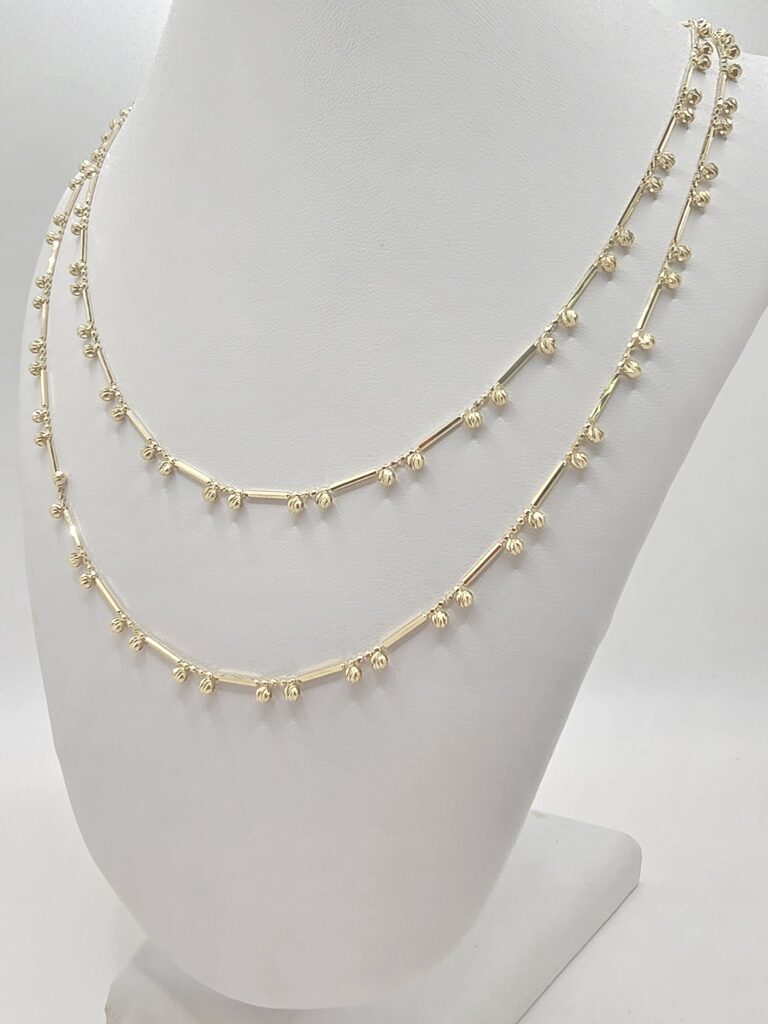 14K DOUBLE CHAIN ??OF BEADS AND BARS – 18" – JY Jewelry Wholesale