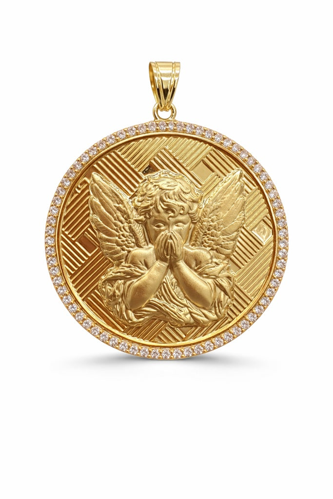10K CZ FRAME OVAL GUARDIAN ANGEL PENDANT – LARGE – JY Jewelry Wholesale