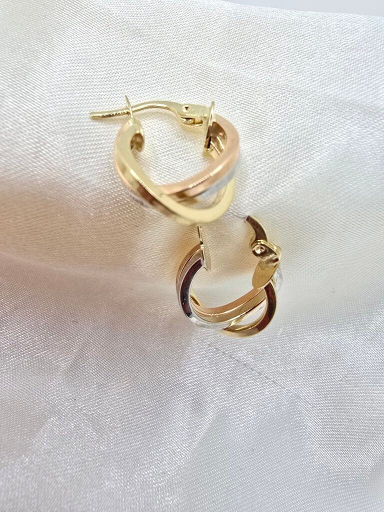14K SMALL ROUND THREE TONE TWISTED TRIPLE HOOPS EARRINGS – JY Jewelry Wholesale