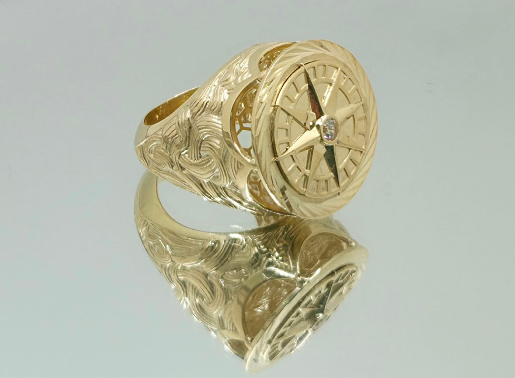 10K DIAMOND CUT AROUND COMPASS ROSE MEN'S RING – 12 – JY Jewelry Wholesale