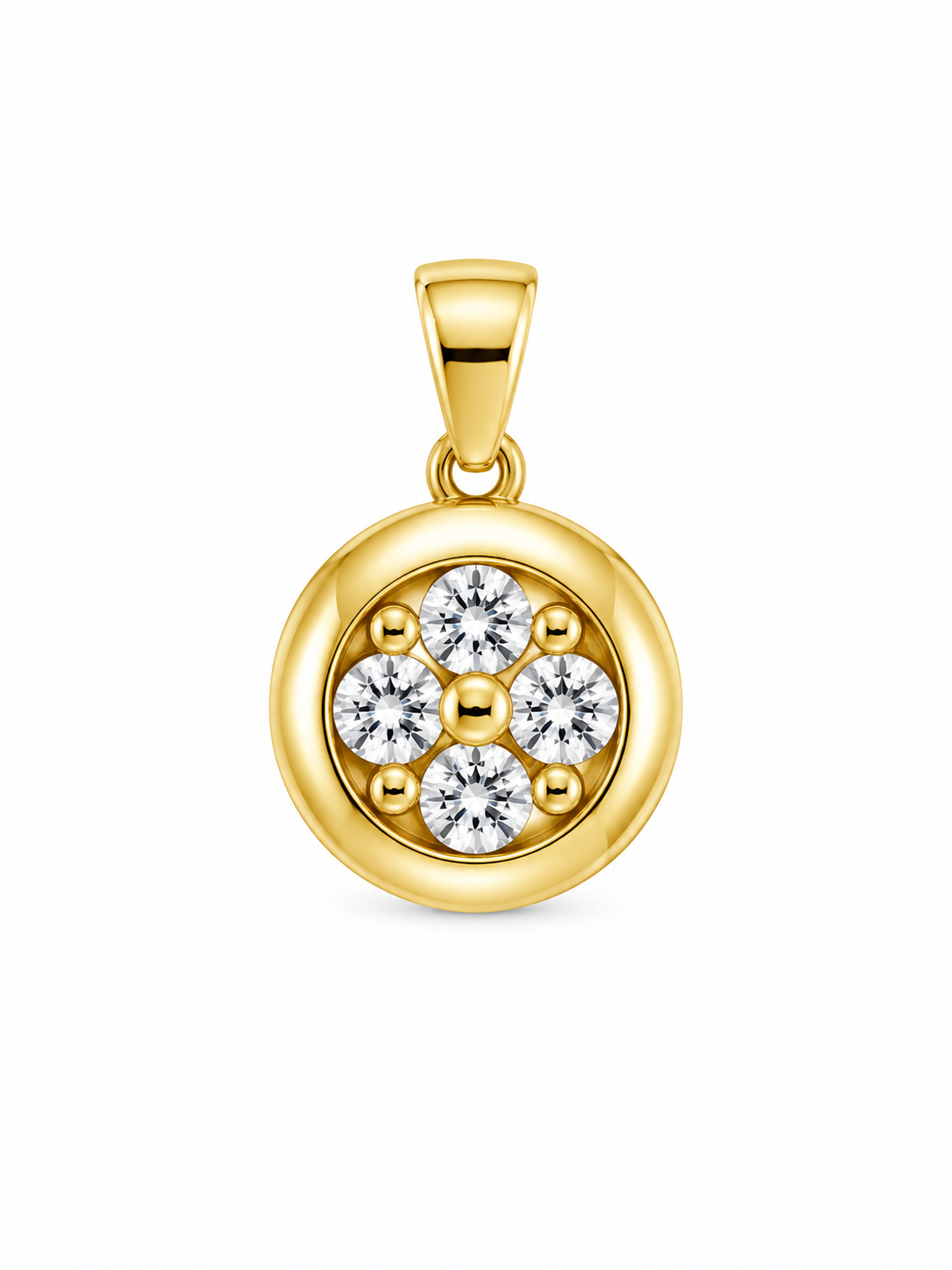 14K STONES FLOWER INSIDE ROUND PENDANT – SMALL – JY Jewelry Wholesale