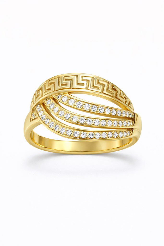 14K INTERTWINED CZ AND GREEK DESIGN RING – 8 – JY Jewelry Wholesale