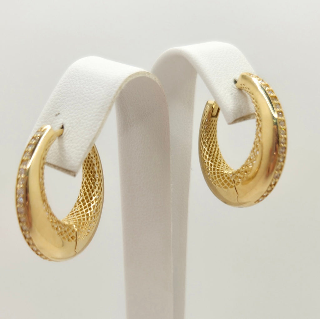 10K MODERN CZ DETAIL HALF MOON HOOPS EARRINGS – JY Jewelry Wholesale