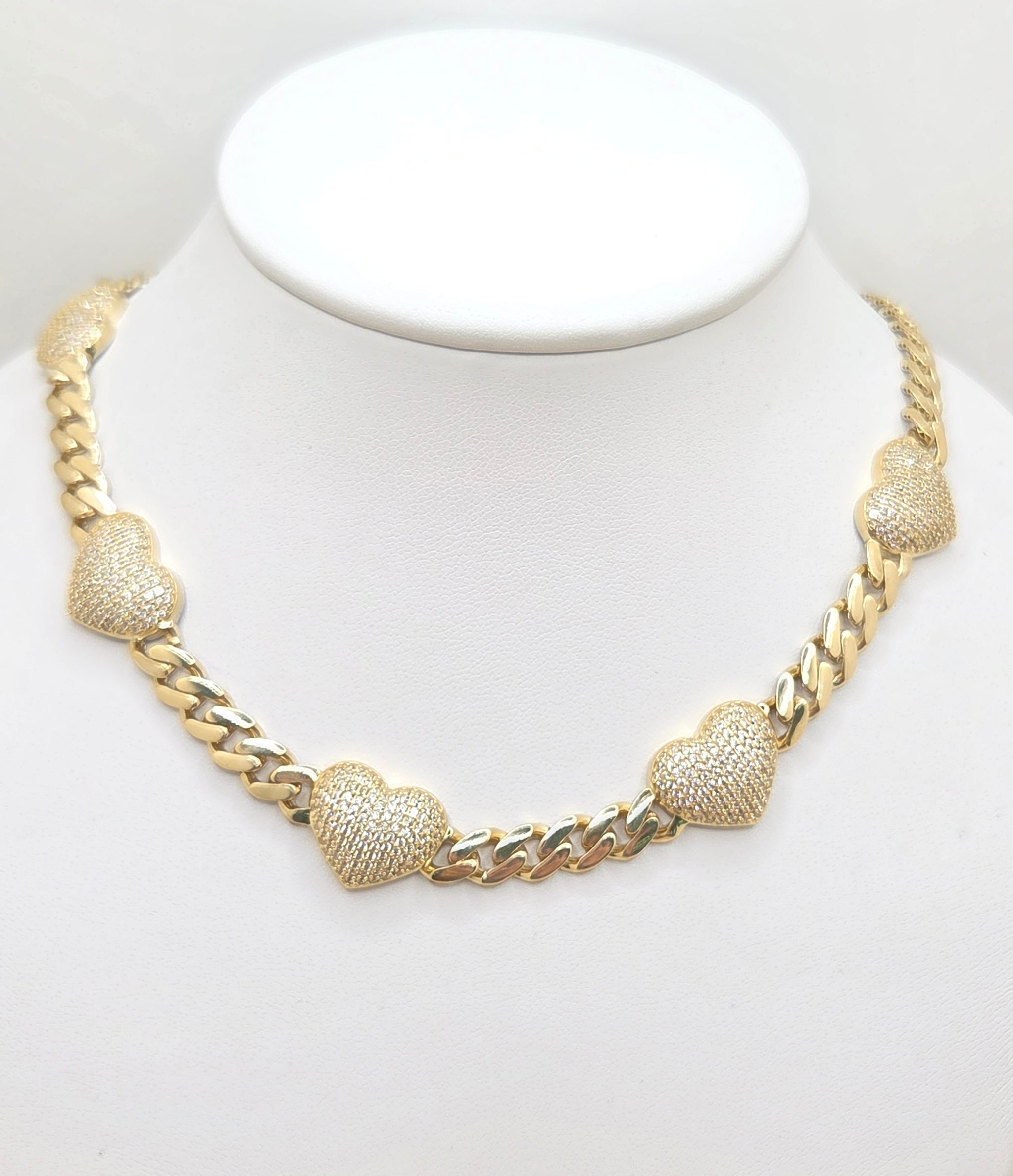 14K CZ HEARTS MONACO STYLE NECKLACE – 18" 7MM – JY Jewelry Wholesale