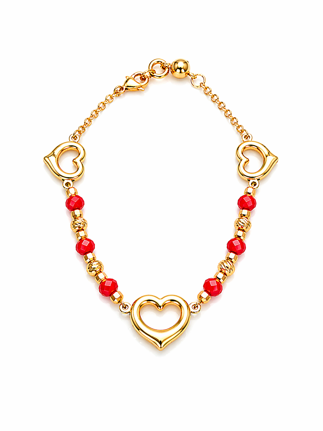 10K HEART SILHOUETTE WITH RED STONES DETAIL BRACELET – 7" – JY Jewelry Wholesale