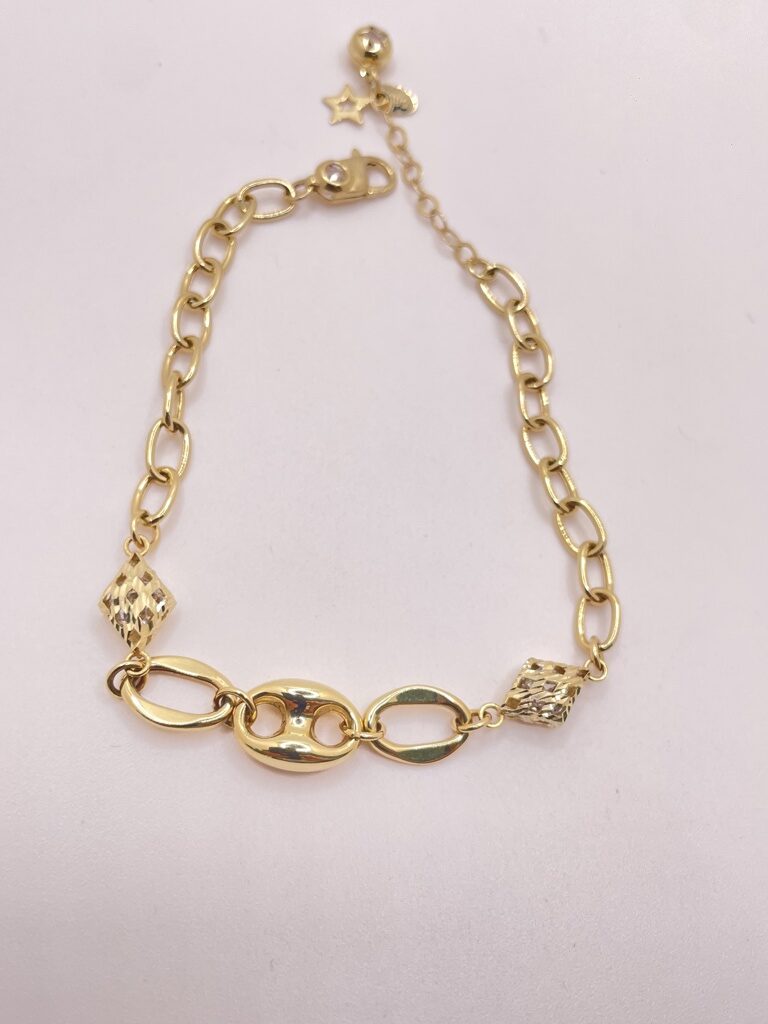 14K PAPER CLIP BRACELET WITH RHOMBUS – 8" – JY Jewelry Wholesale
