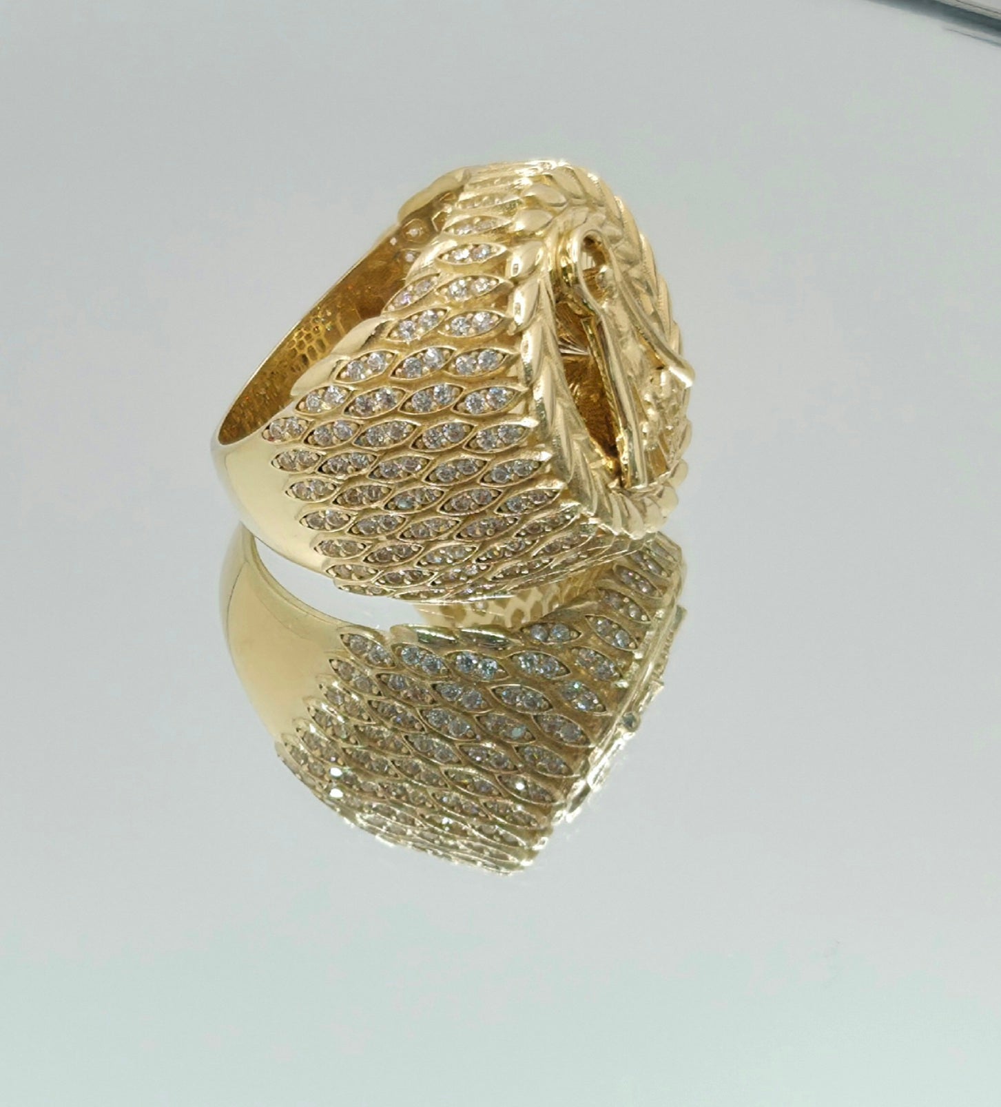 10K CZ DETAIL LEAVES AROUND SAN LAZARO ROUND RING – 12 – JY Jewelry Wholesale