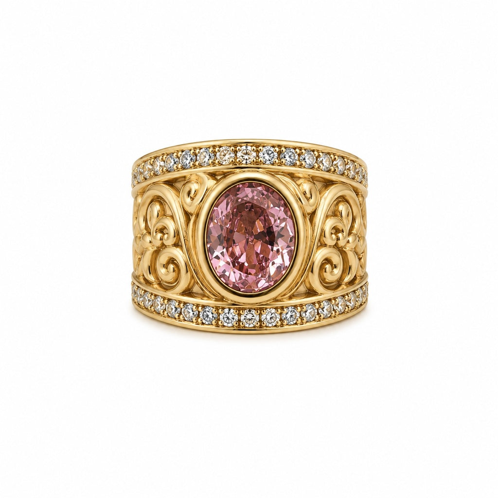 14K VINTAGE DESIGN PINK STONE RING – 7.5 – JY Jewelry Wholesale