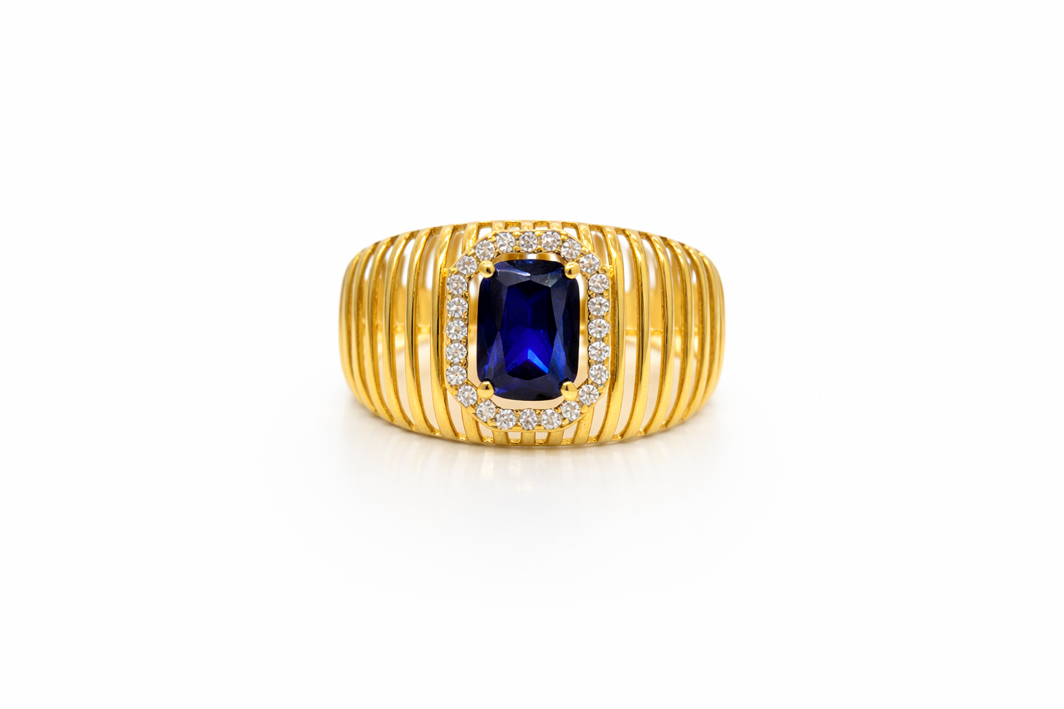 14K DELICATE BAR DESIGN BACKGROUND SQUARE BLUE STONE RING – 8 – JY Jewelry Wholesale
