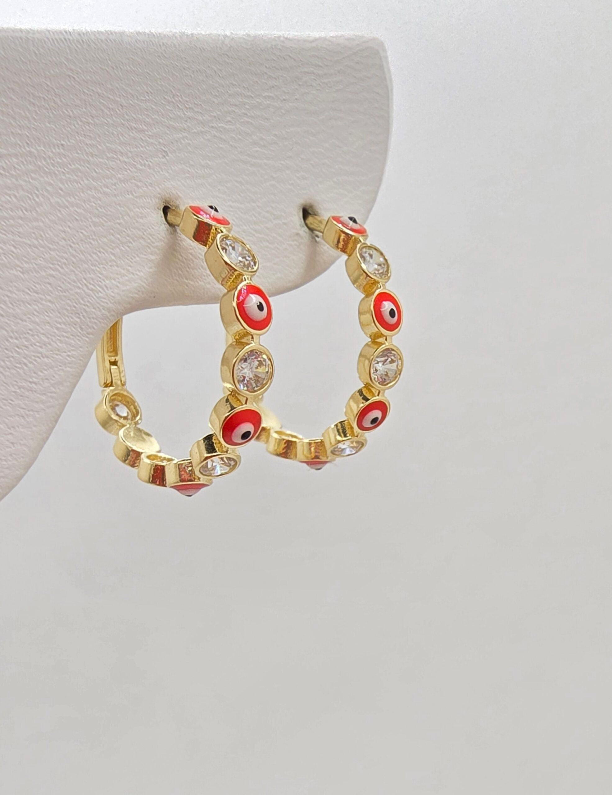 14K SMALL RED EYES HOOPS EARRINGS – JY Jewelry Wholesale