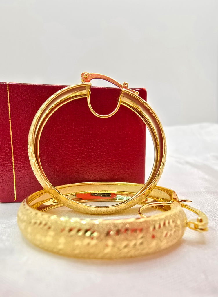 14K GLITTER WITH GREEK DESING HOOPS EARRINGS – 3 6MM – JY Jewelry Wholesale