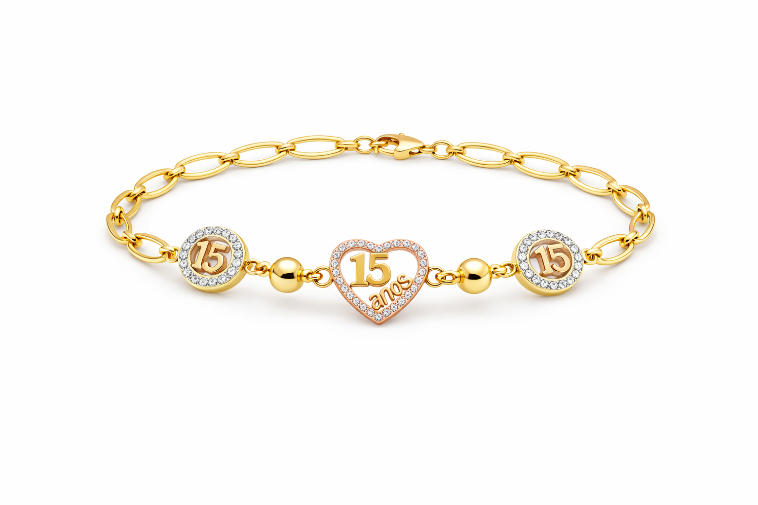 10K TRHEE TONE FIFTEEN BRACELET – 7" – JY Jewelry Wholesale