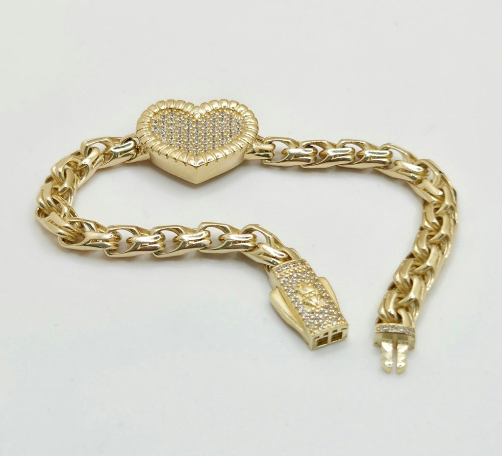 10K CHINO LINK CZ HEART BRACELET – 7" 6MM – JY Jewelry Wholesale