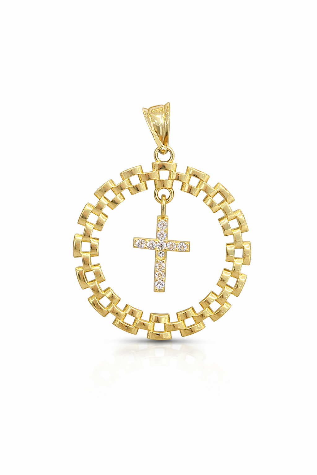 10K ROUND PENDANT WITH CROSS PENDANT IN THE CENTER – JY Jewelry Wholesale