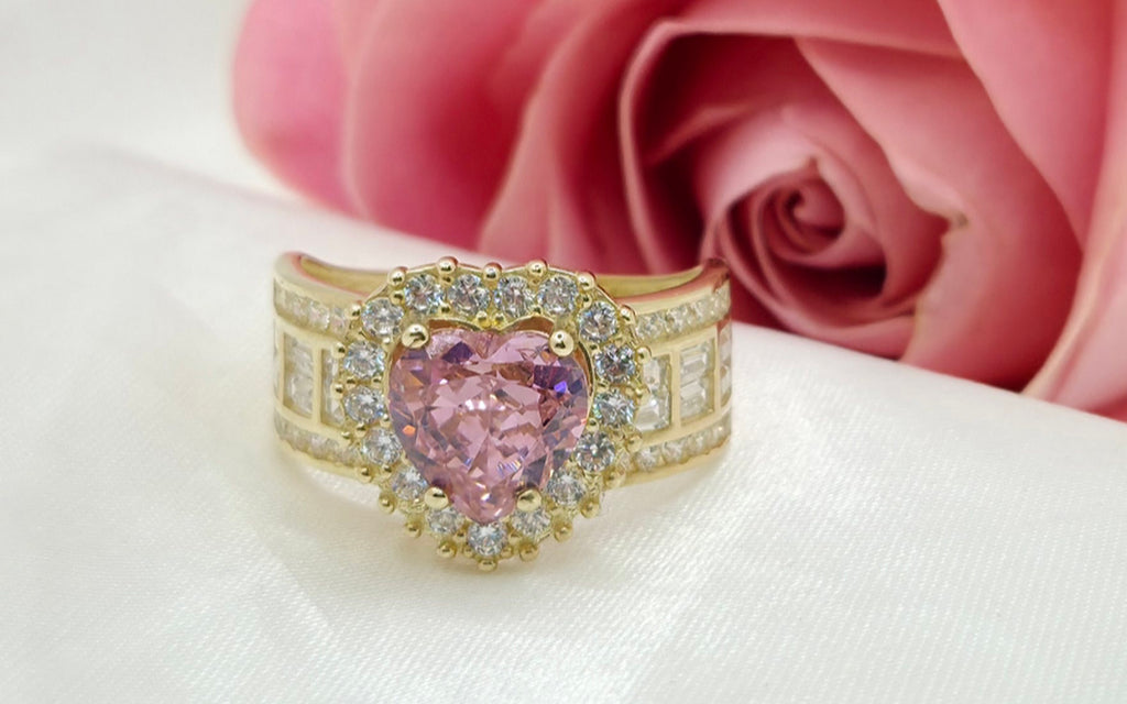 10K STONE HEART WITH CZ DETAIL RING – 8 – JY Jewelry Wholesale