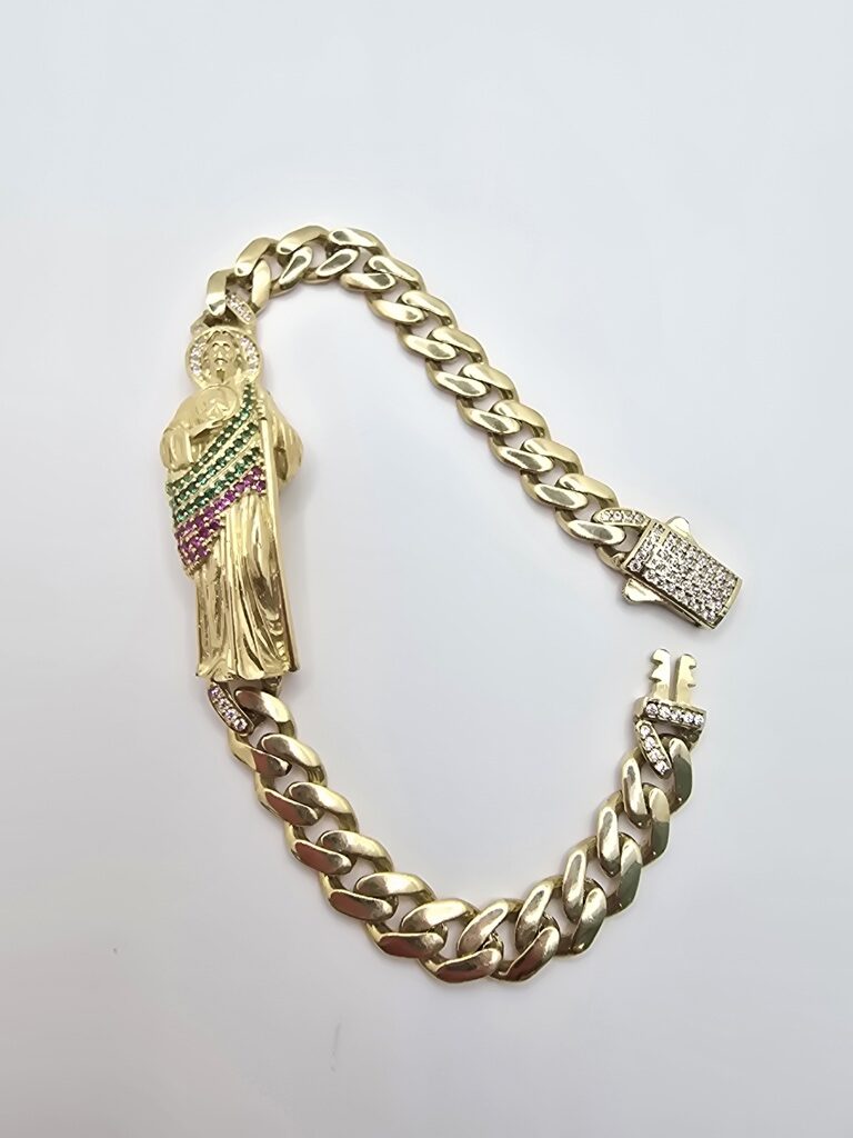 10K MONACO STYLE BRACELET WITH SAN JUDAS – 7.5" 7.5MM – JY Jewelry Wholesale