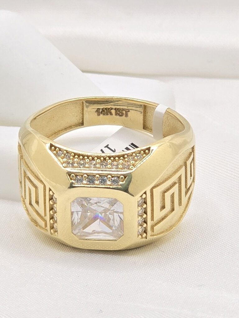 14K SOLID GREEK DESIGN SQUARE WHITE STONE MAN'S RING – 12.5 – JY Jewelry Wholesale