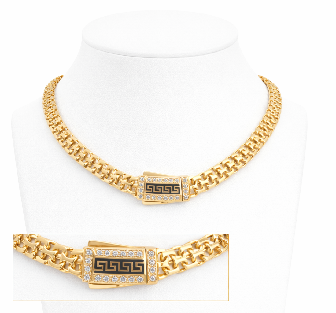 14K DOUBLE CHINO LINK NECKLACE WITH BLACK GREEK DETAILS – 18" 6MM – JY Jewelry Wholesale