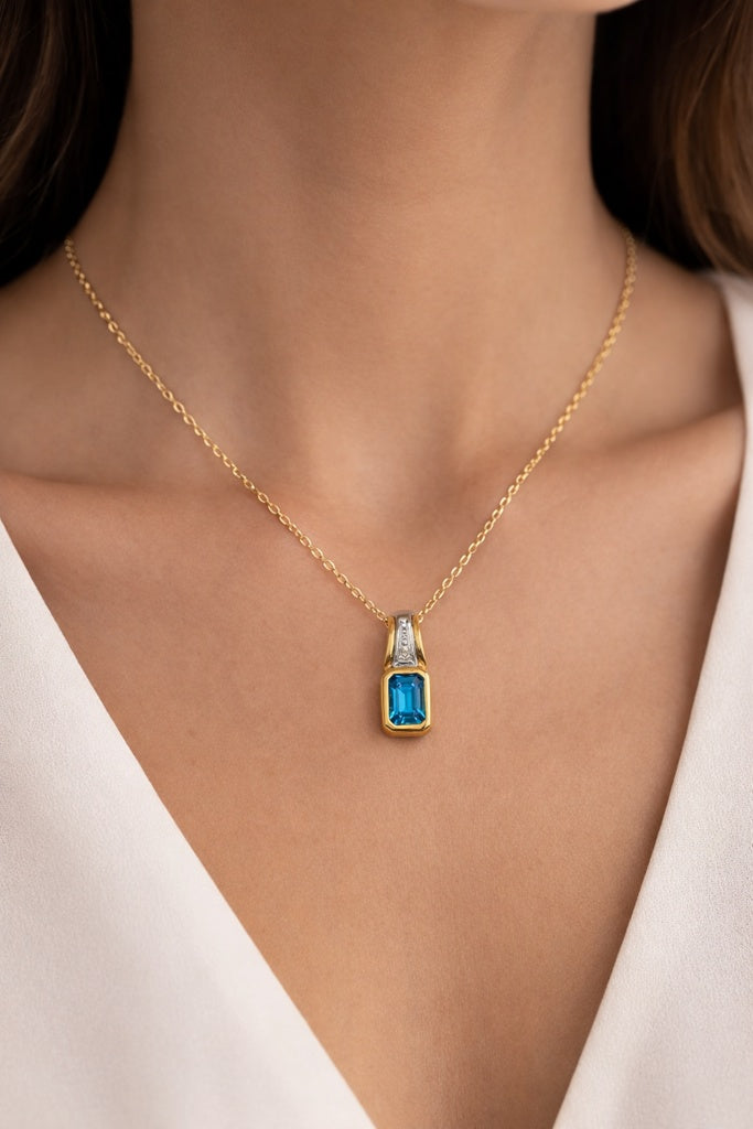 10K SQAURE SAPHIRO DIAMOND PENDANT – JY Jewelry Wholesale