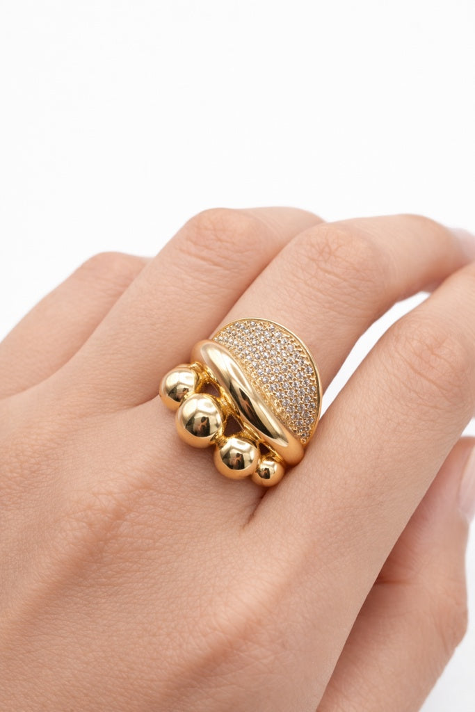 14K MODERN BALLS AND CZ DESIGN WOMAN'S RING – 8 – JY Jewelry Wholesale