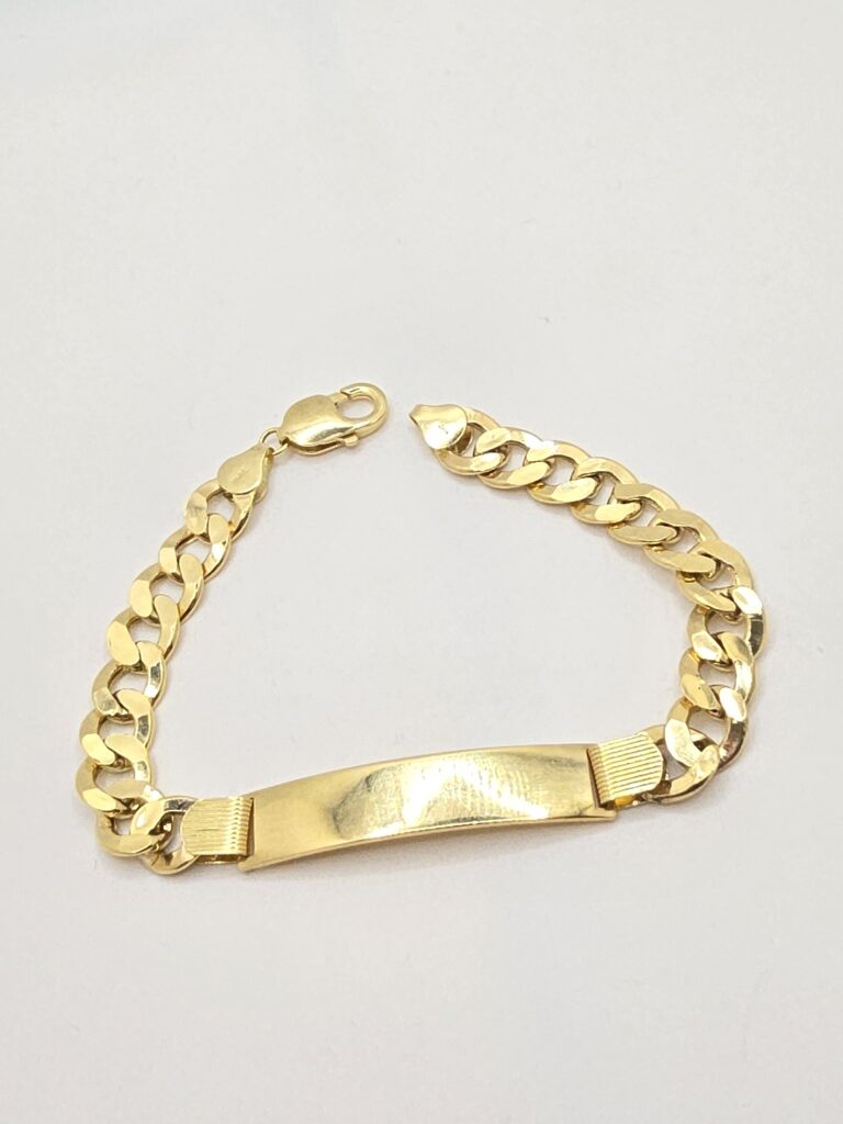 10K CUBAN CURB FLAT WHITE PLATE BRACELET – 9" 9.5GR – JY Jewelry Wholesale