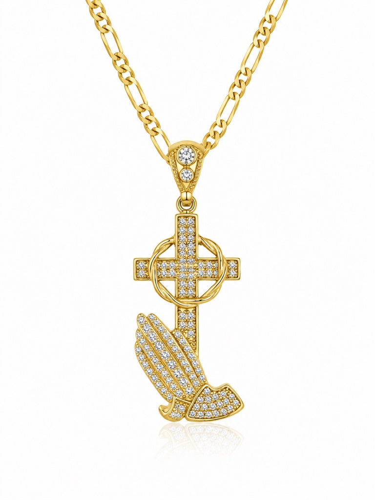 10K CZ LARGE PRAYING HAND WITH CROSS PENDANT – LARGE – JY Jewelry Wholesale