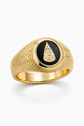 10K ROUND GREEK DESIGN PLAIN ONYX CARIDAD RING – 12 – JY Jewelry Wholesale