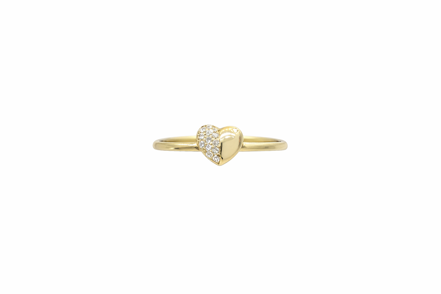 14K CUTE AND SIMPLE HEART RING WITH HALF OF CZ – 7 – JY Jewelry Wholesale