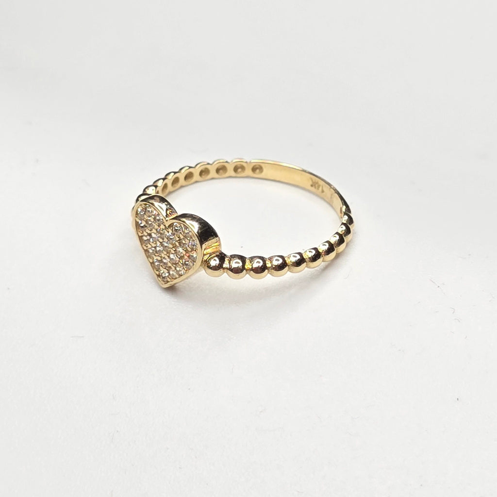 14K GOLDEN BALLS DESIGN CZ HEART RING – 7 – JY Jewelry Wholesale